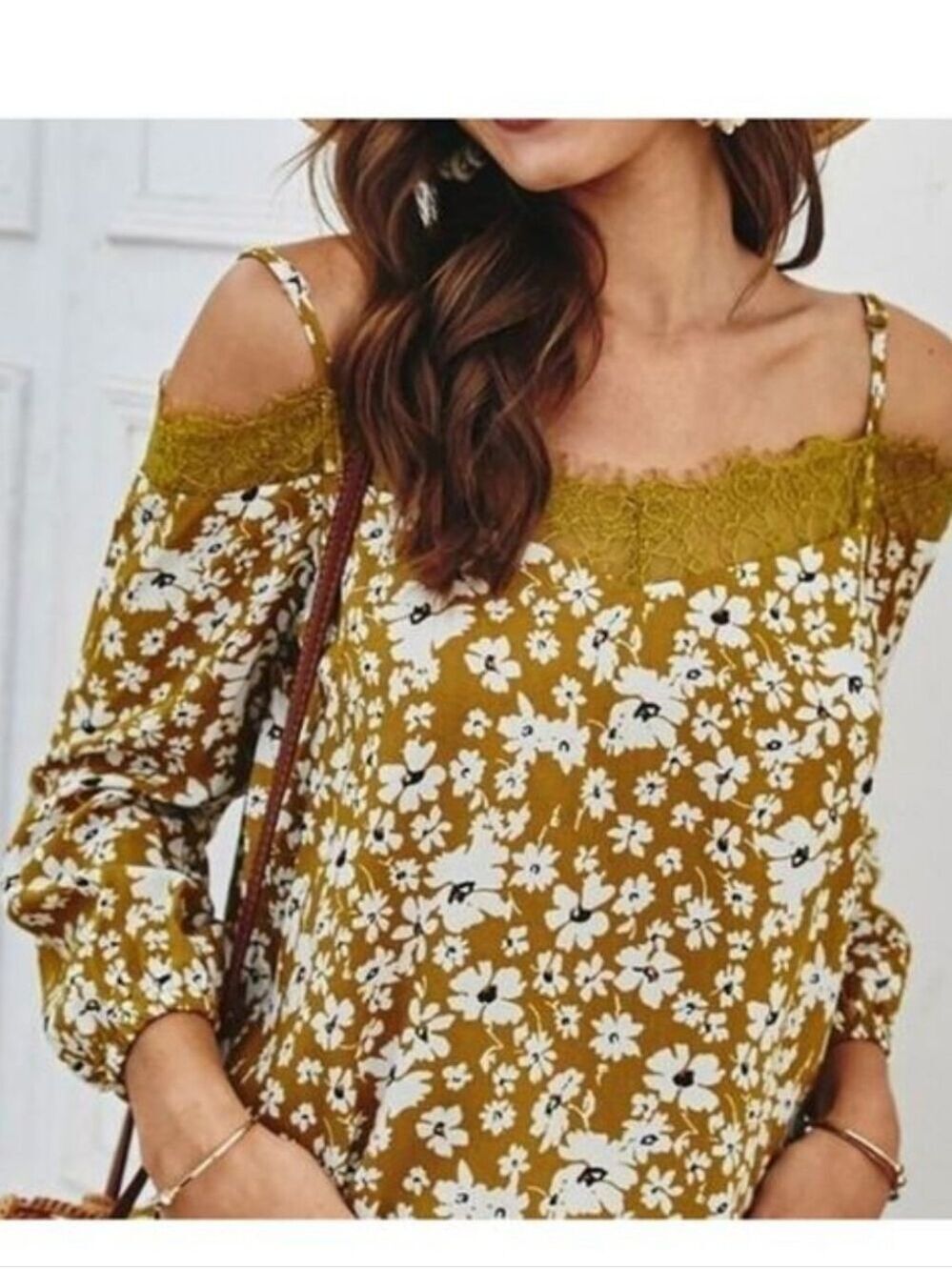 KEILY Cotton Blend Floral Print Off-the-Shoulder blouse top Size Small NWT